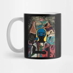 0x NFT: Unveiling the FemaleMask Art with Basic Blue Eyes, Gray Skin, and Enigmatic Mystery Night Background Mug